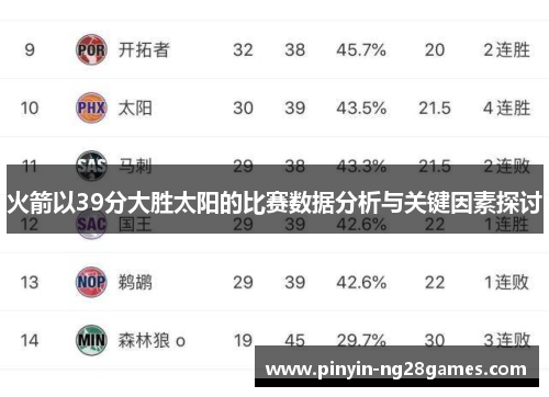 火箭以39分大胜太阳的比赛数据分析与关键因素探讨