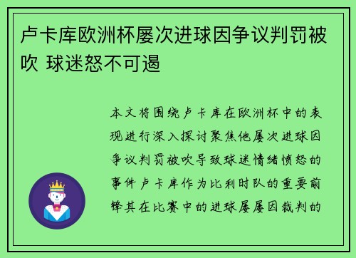 卢卡库欧洲杯屡次进球因争议判罚被吹 球迷怒不可遏 卢卡库欧洲杯屡次进球因争议判罚被吹 球迷怒不可遏