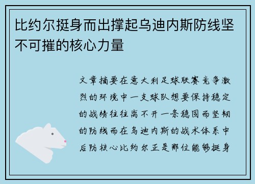 比约尔挺身而出撑起乌迪内斯防线坚不可摧的核心力量